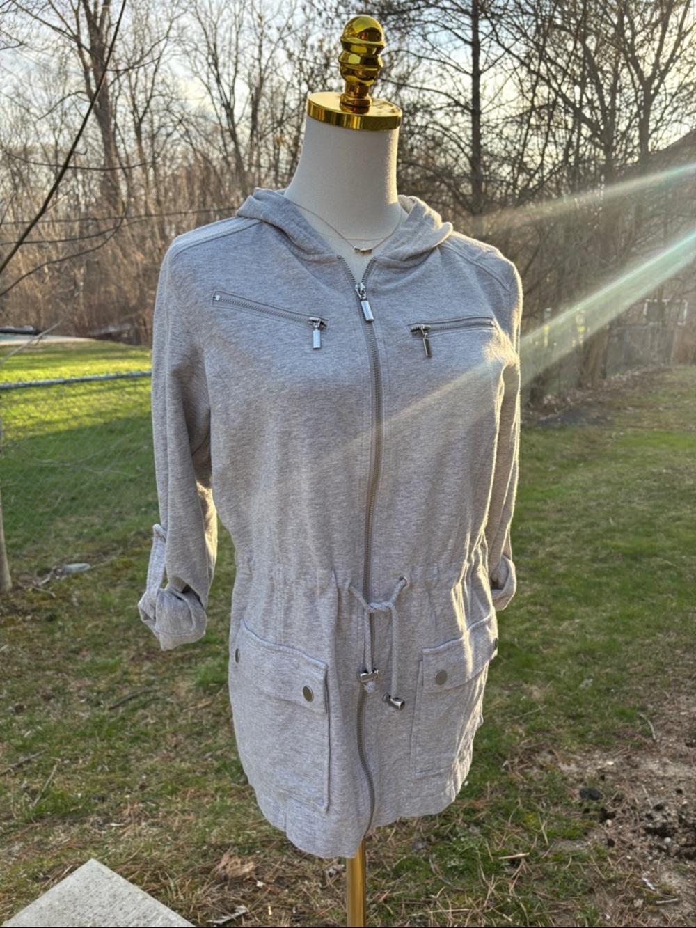 Gray Zip-Up Cargo Sweatshirt